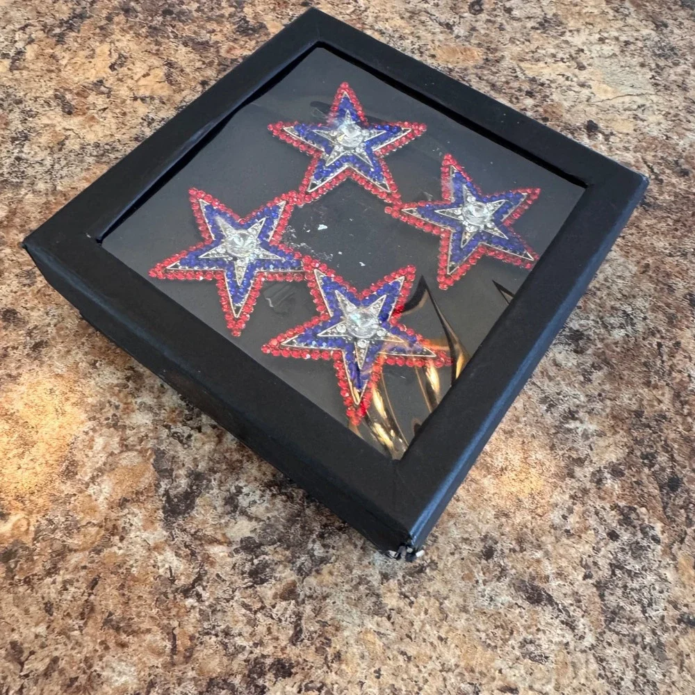 Storehouse Americana Rhinestone Star Napkin Rings‎ Red White Blue Set of 4 Sz OS